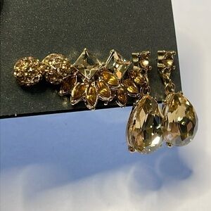 NWT Massini Set of 3 Fashion Earrings Crystal Jewel Gold Tone